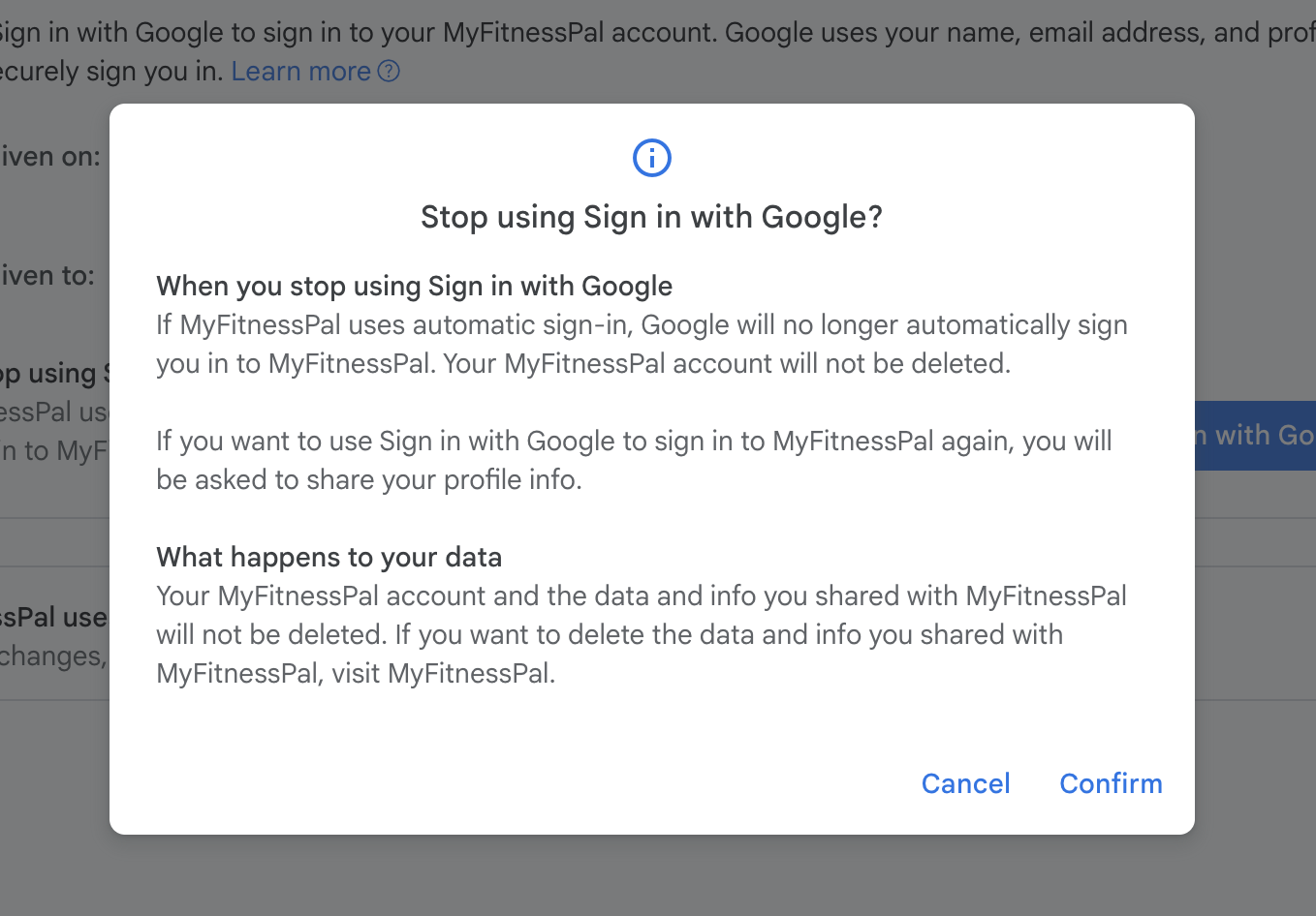 GoogleAnmeldung MyFitnessPal Hilfe