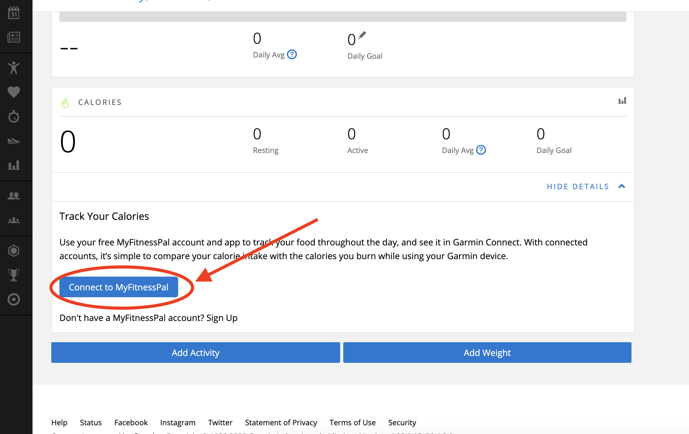 garmin connect export weight