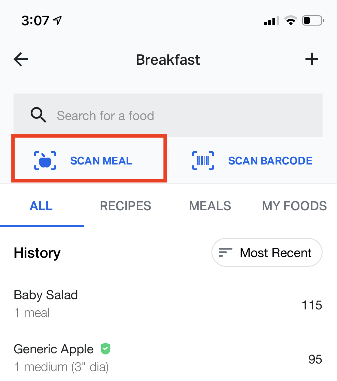 Scan Meal Button