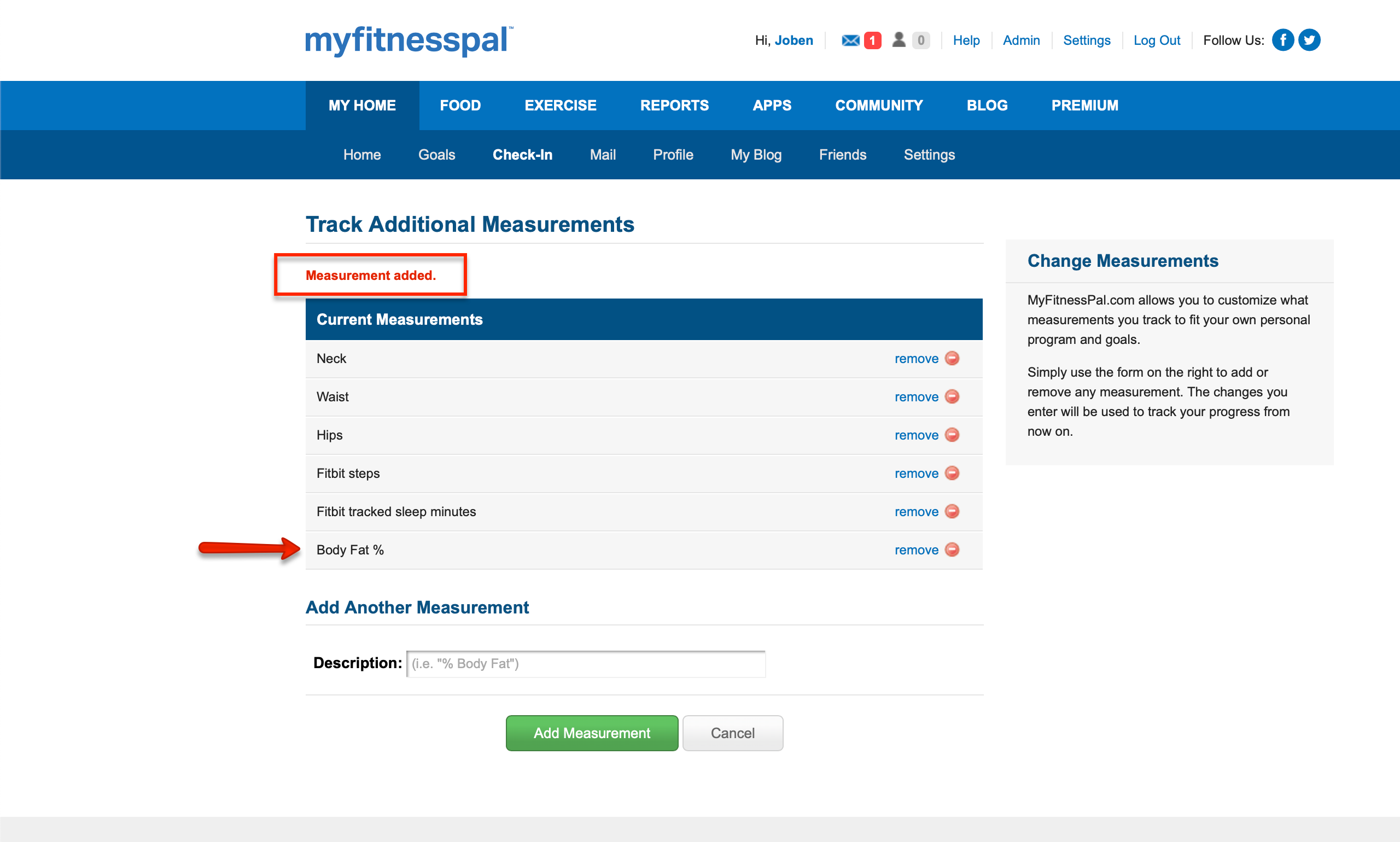 Can I track additional measurements, or change the default measurements? –  MyFitnessPal Help